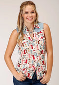 Roper 1607 Boot Print (Multi) - Women's Sleeveless Shirt