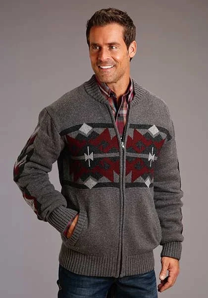 Stetson 00907 Heathered Aztec (Grey) - Men's Sweater
