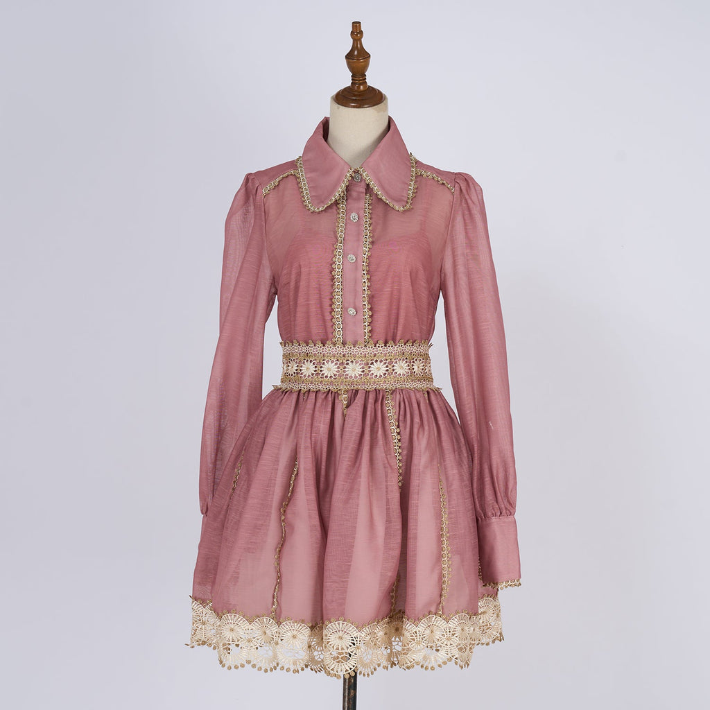 Gold Threaded Heavy Weight Lace Blouse And Half Skirt Set Two Piece