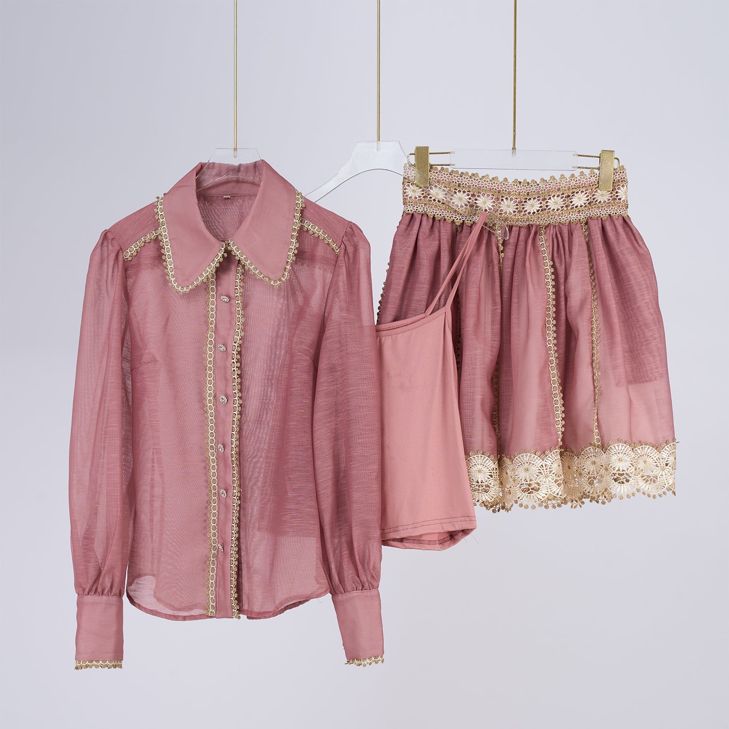 Gold Threaded Heavy Weight Lace Blouse And Half Skirt Set Two Piece