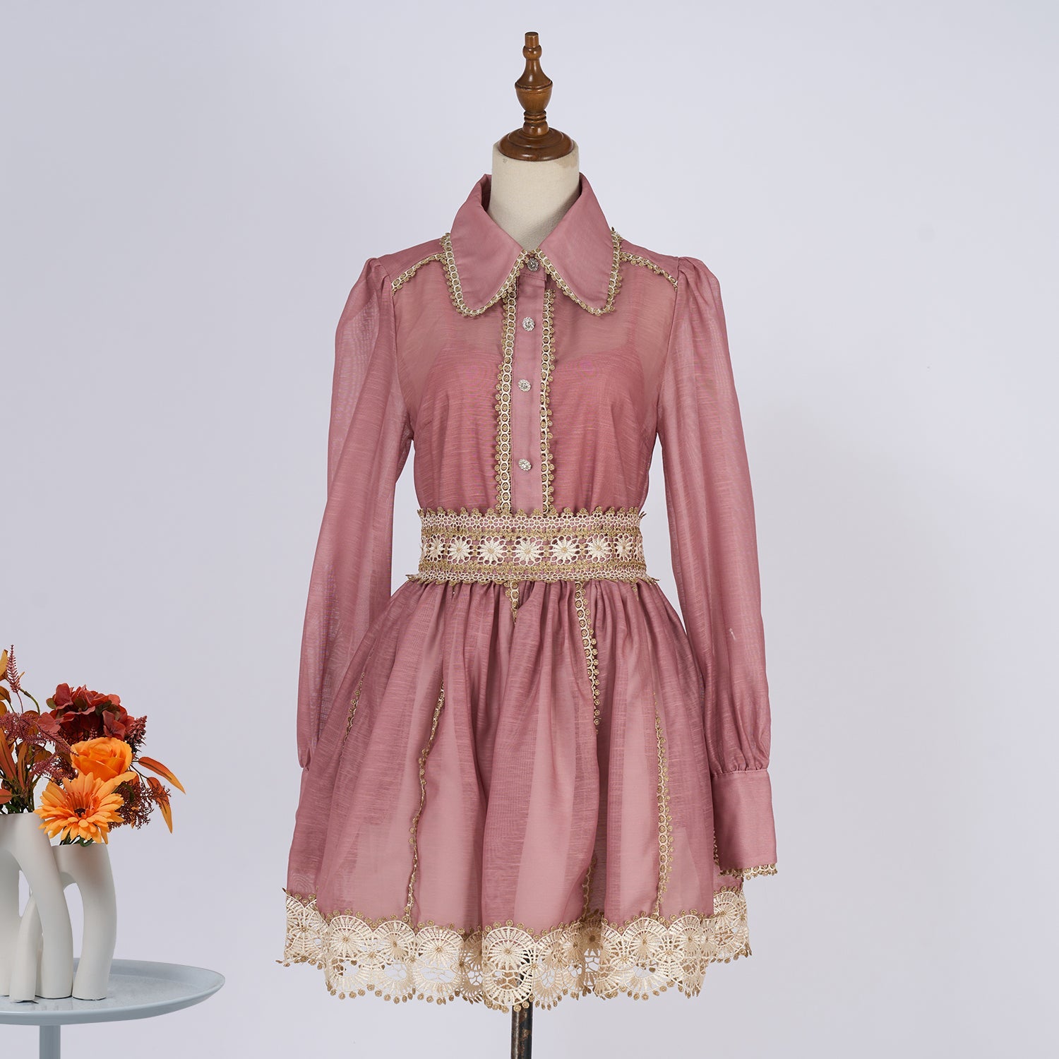 Gold Threaded Heavy Weight Lace Blouse And Half Skirt Set Two Piece