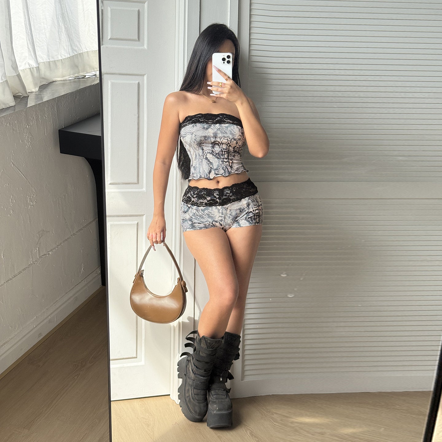 Goth Print Two Piece Lace Bottoms Set