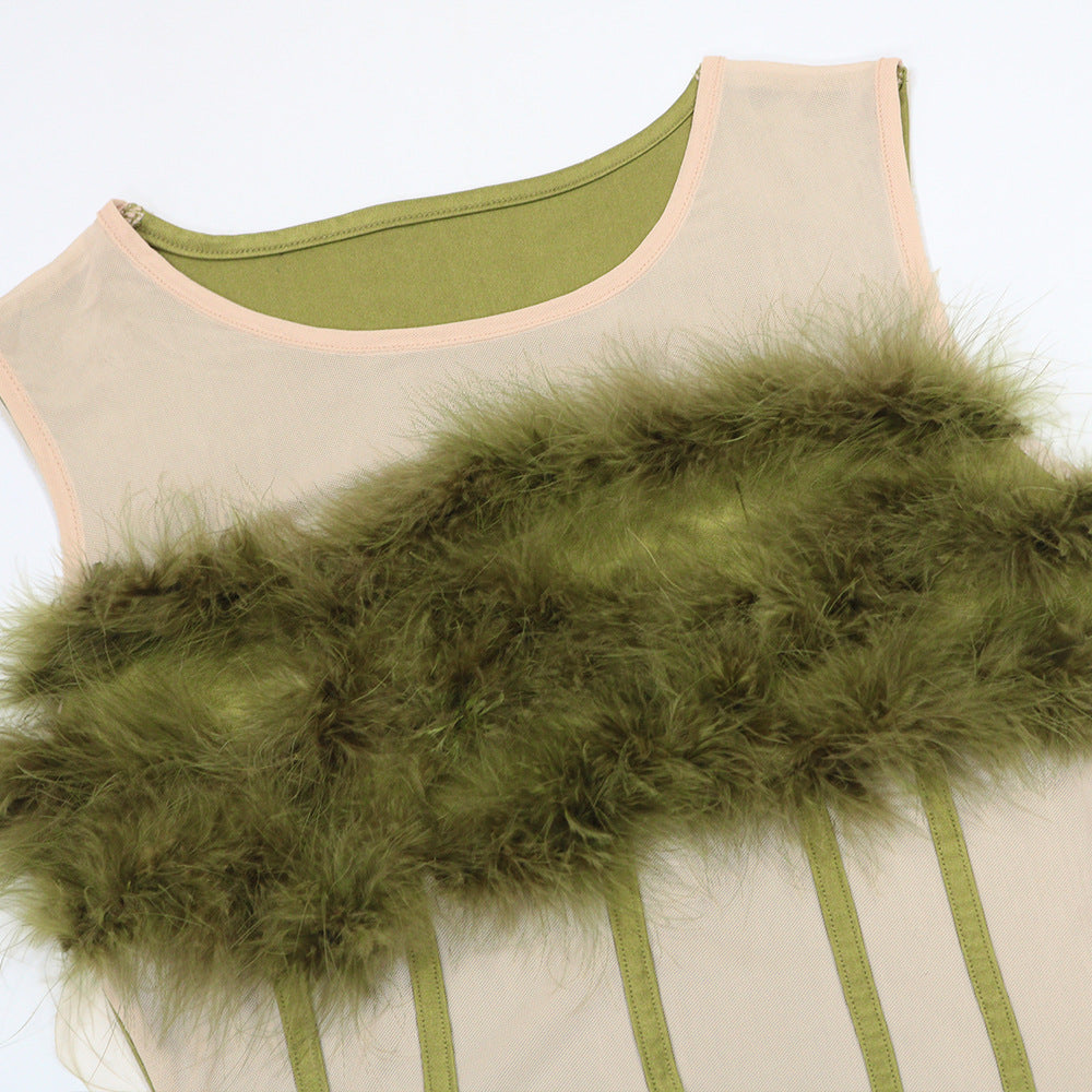 Sleeveless Furry Dress and Sheath
