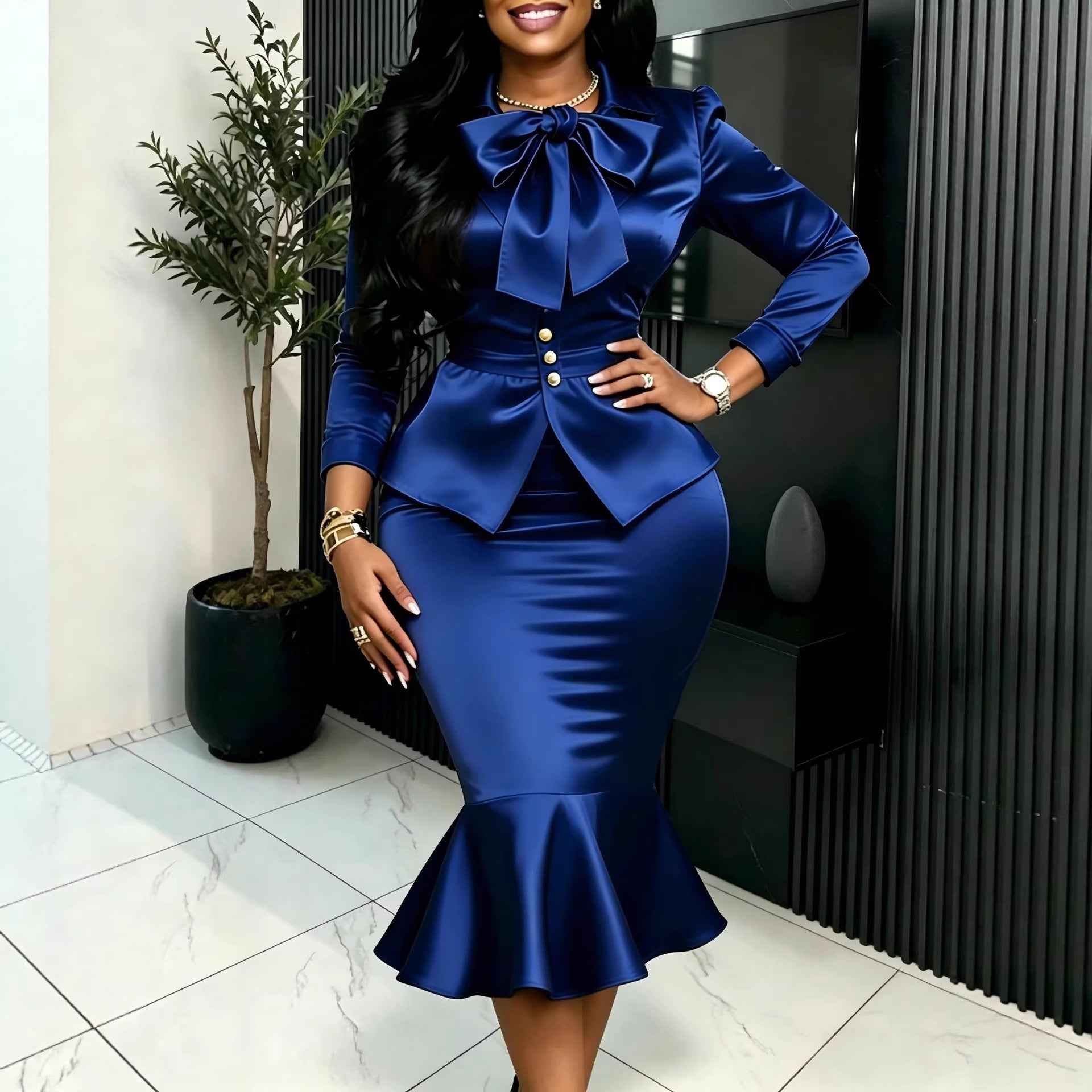 Elegant Satin Skirt Fishtail Two Piece Set MUNSIEUR