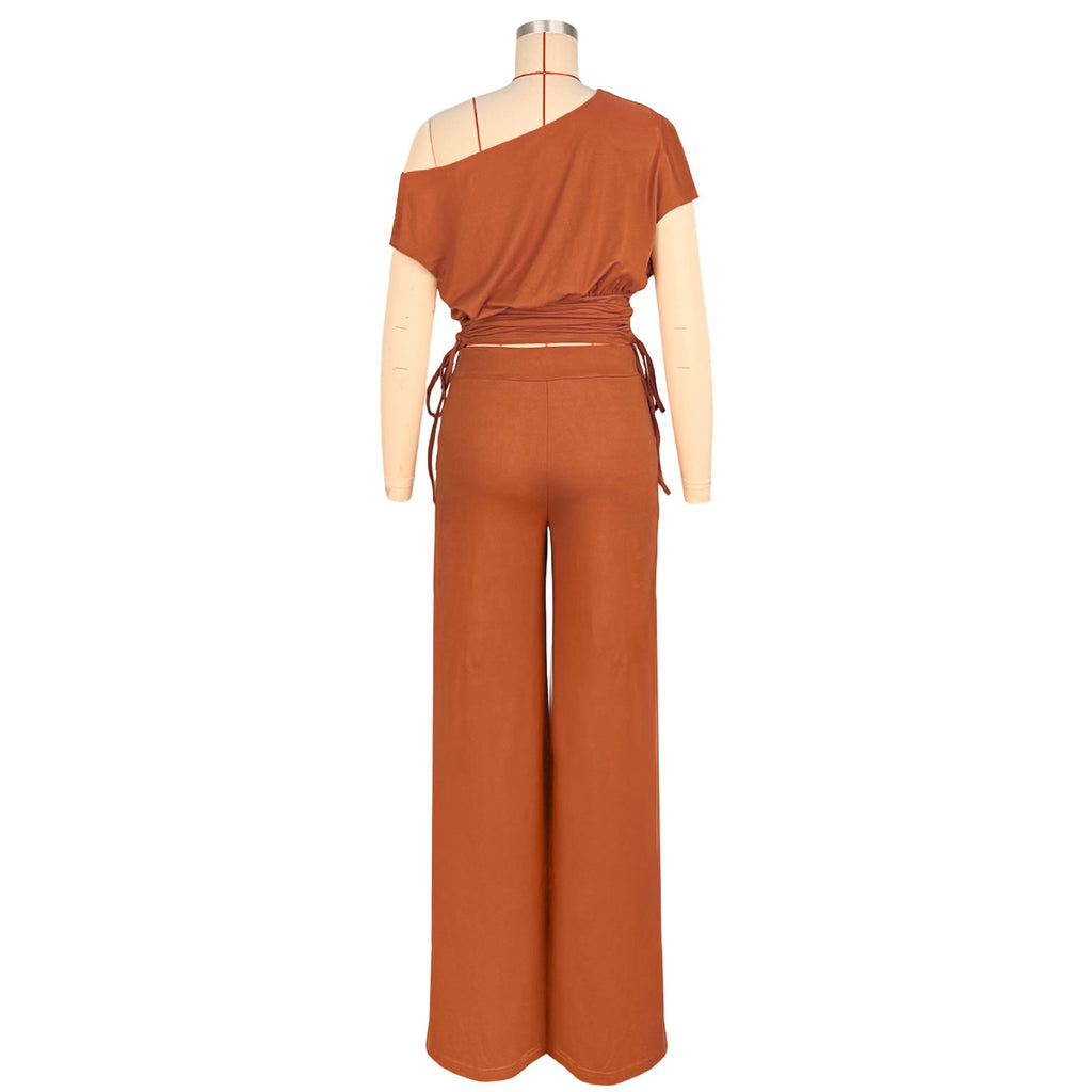Asymmetric Pleated Jumpsuit Two Piece Set