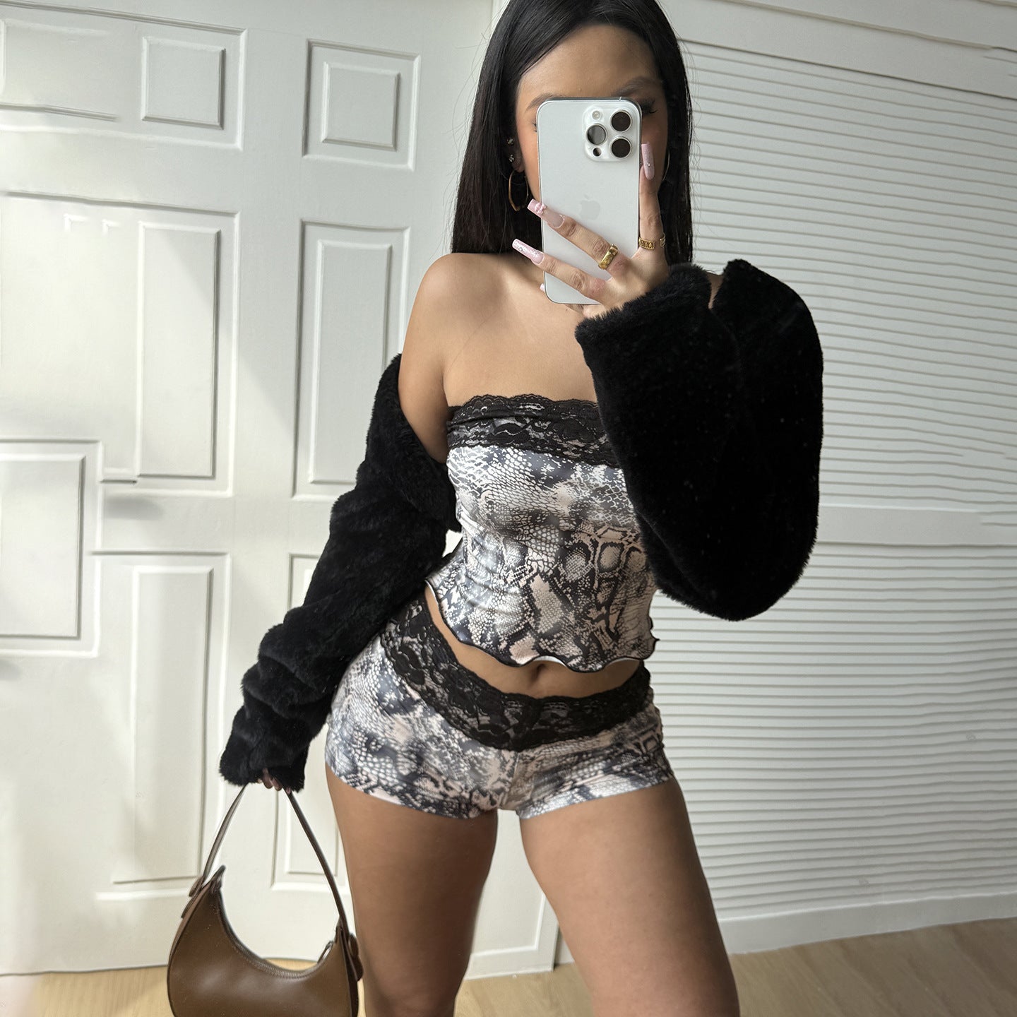 Goth Print Two Piece Lace Bottoms Set