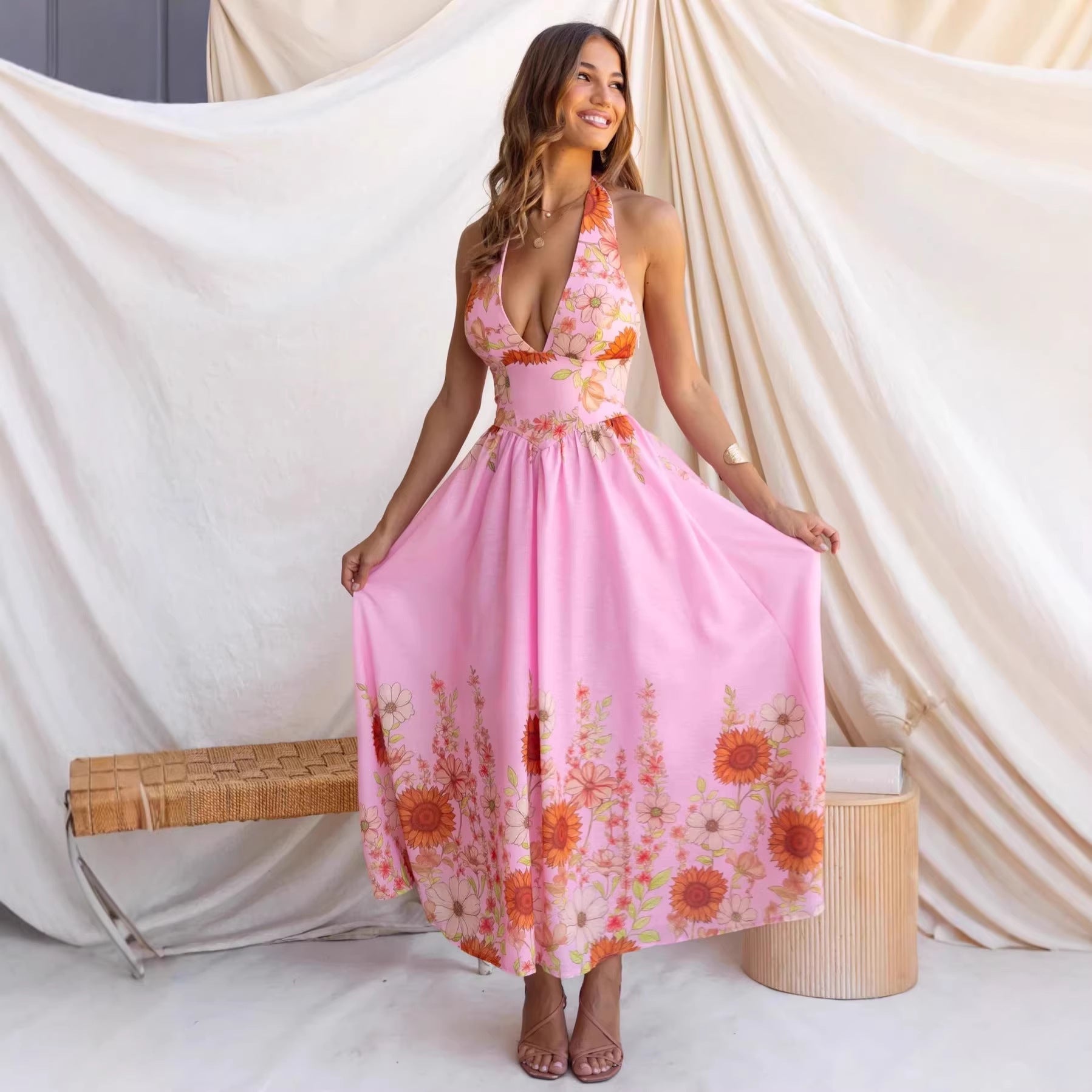 Elegant Sunflower Large Hem Dress