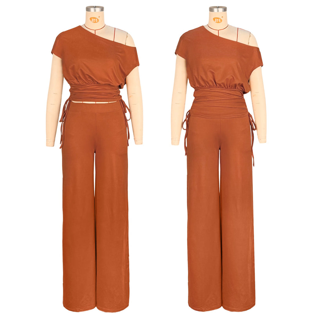 Asymmetric Pleated Jumpsuit Two Piece Set