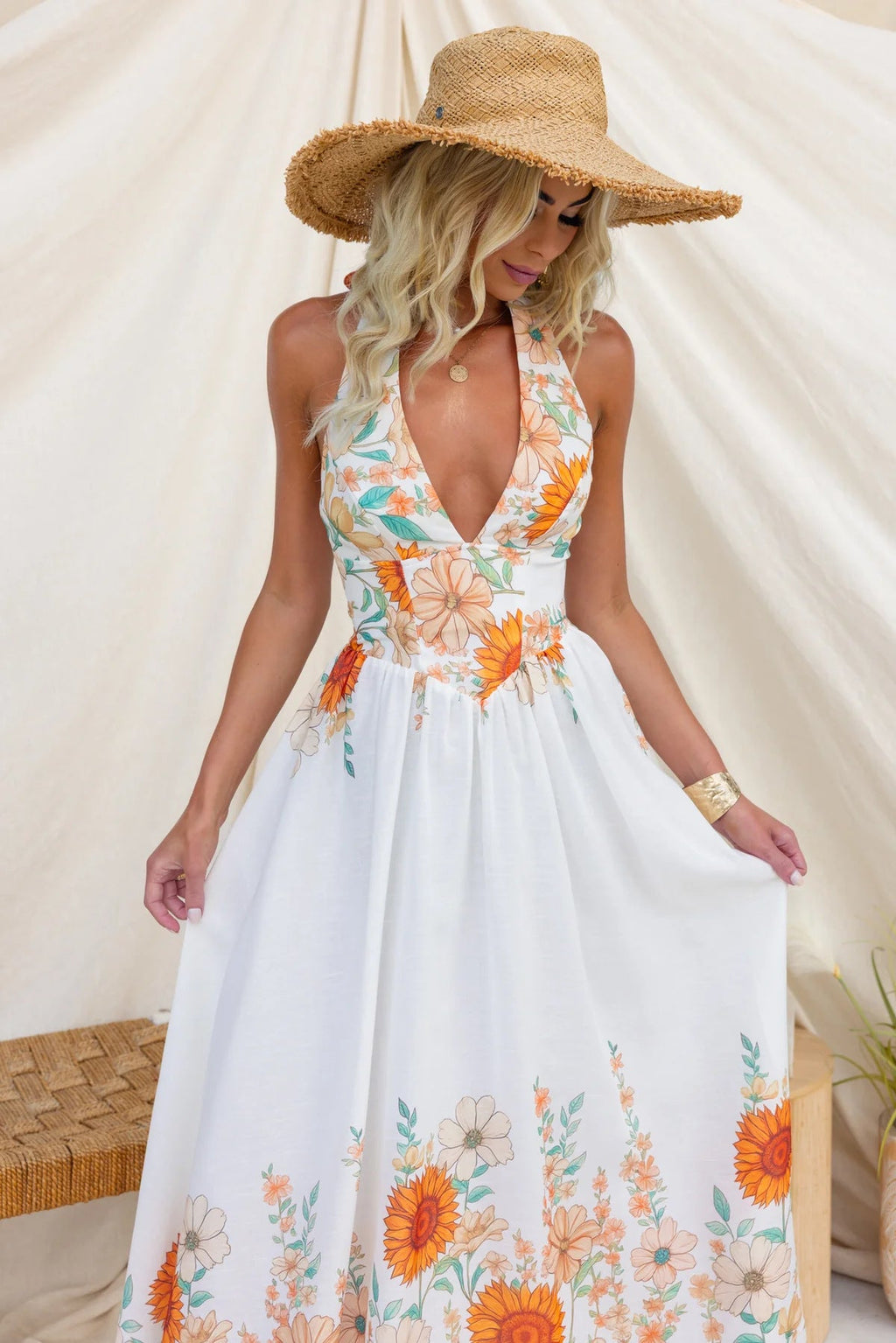 Elegant Sunflower Large Hem Dress