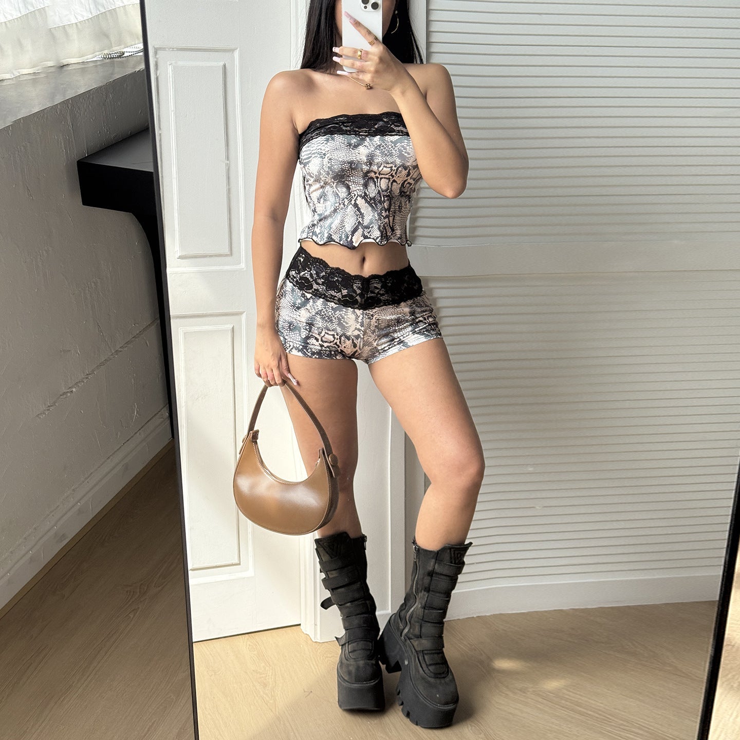 Goth Print Two Piece Lace Bottoms Set
