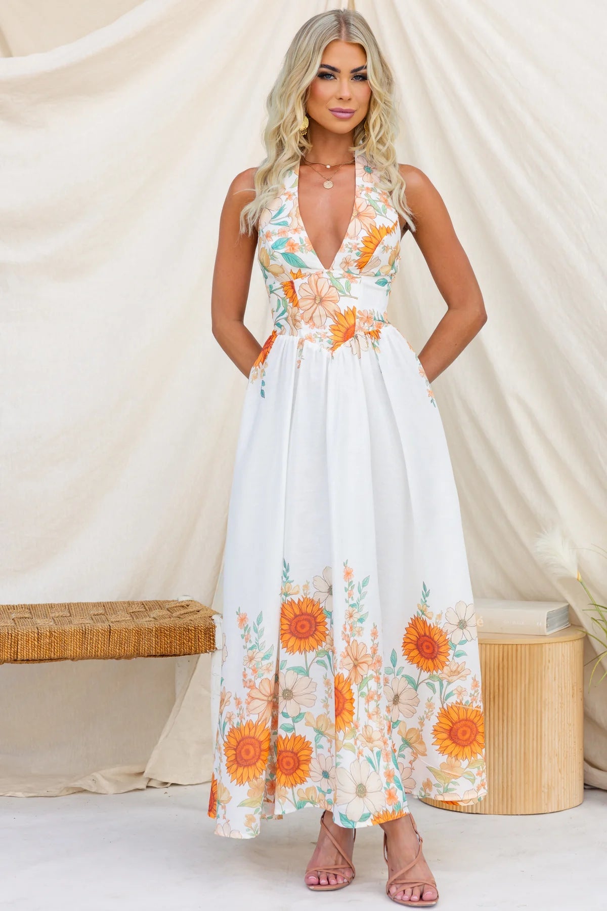 Elegant Sunflower Large Hem Dress