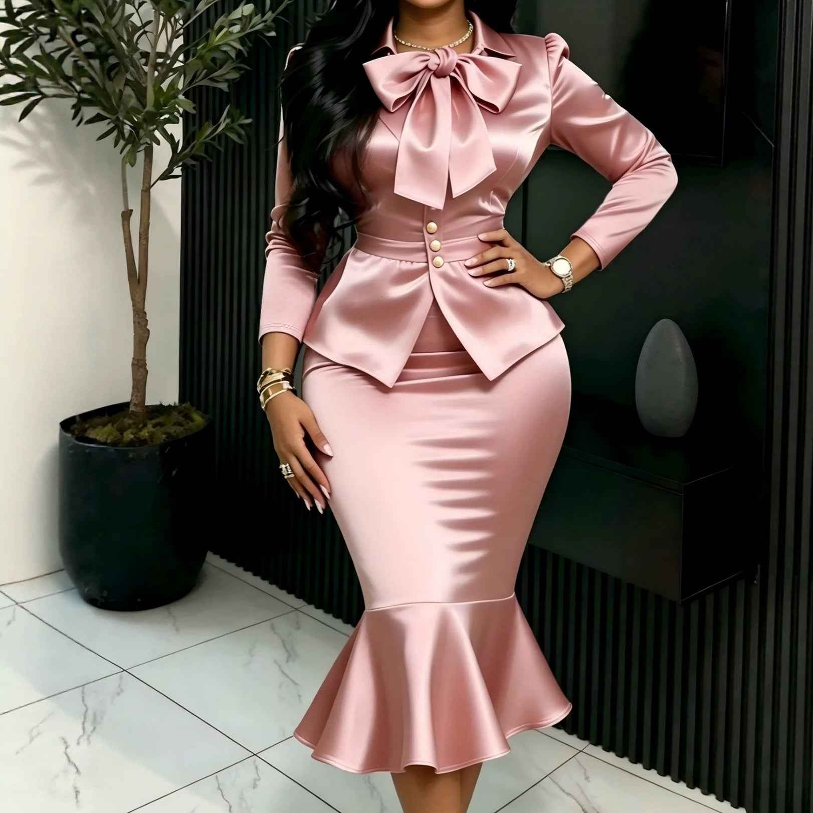 Elegant Satin Skirt Fishtail Two Piece Set MUNSIEUR