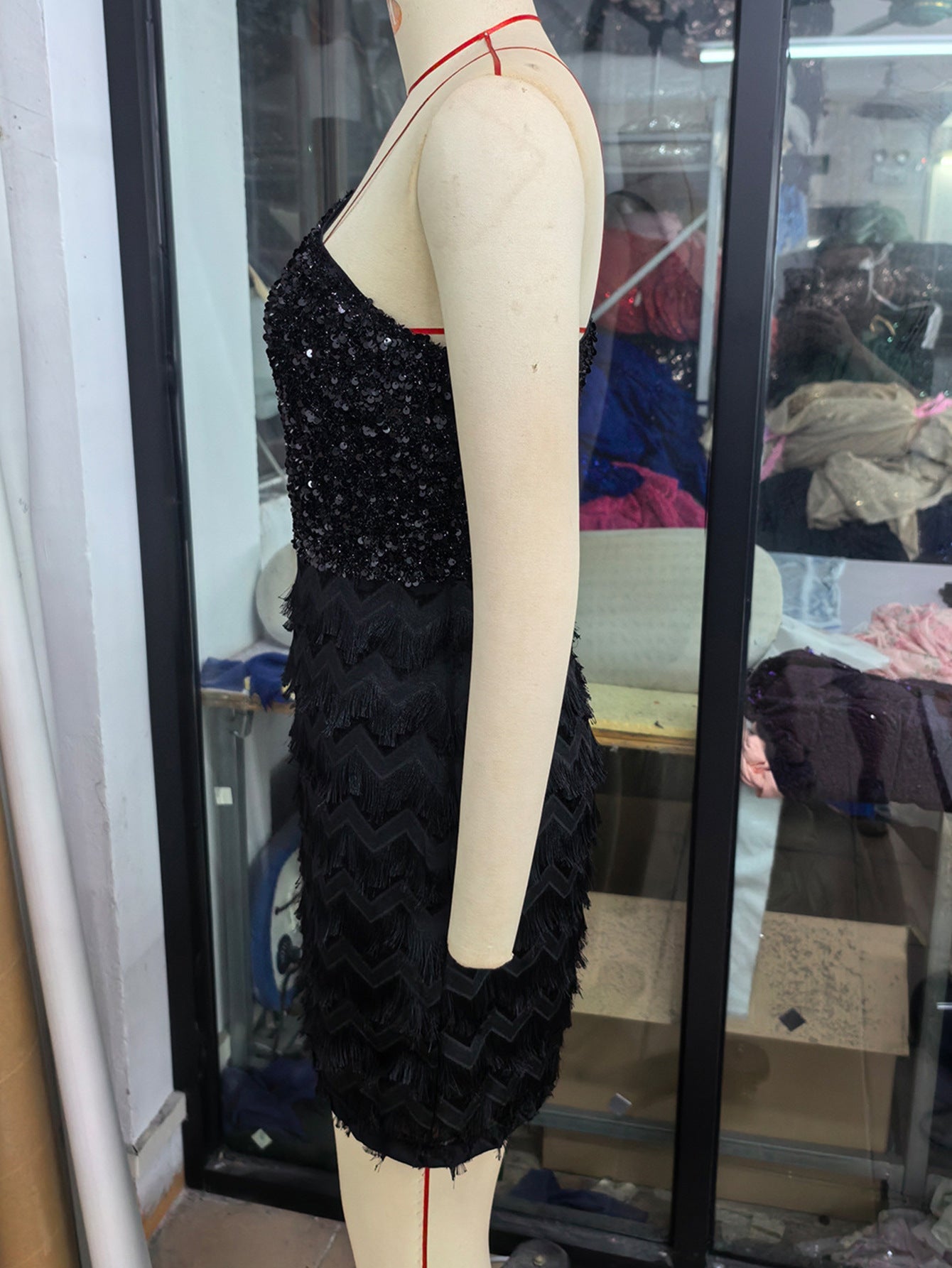 Sexy One Shoulder Tassel Sequ Dress