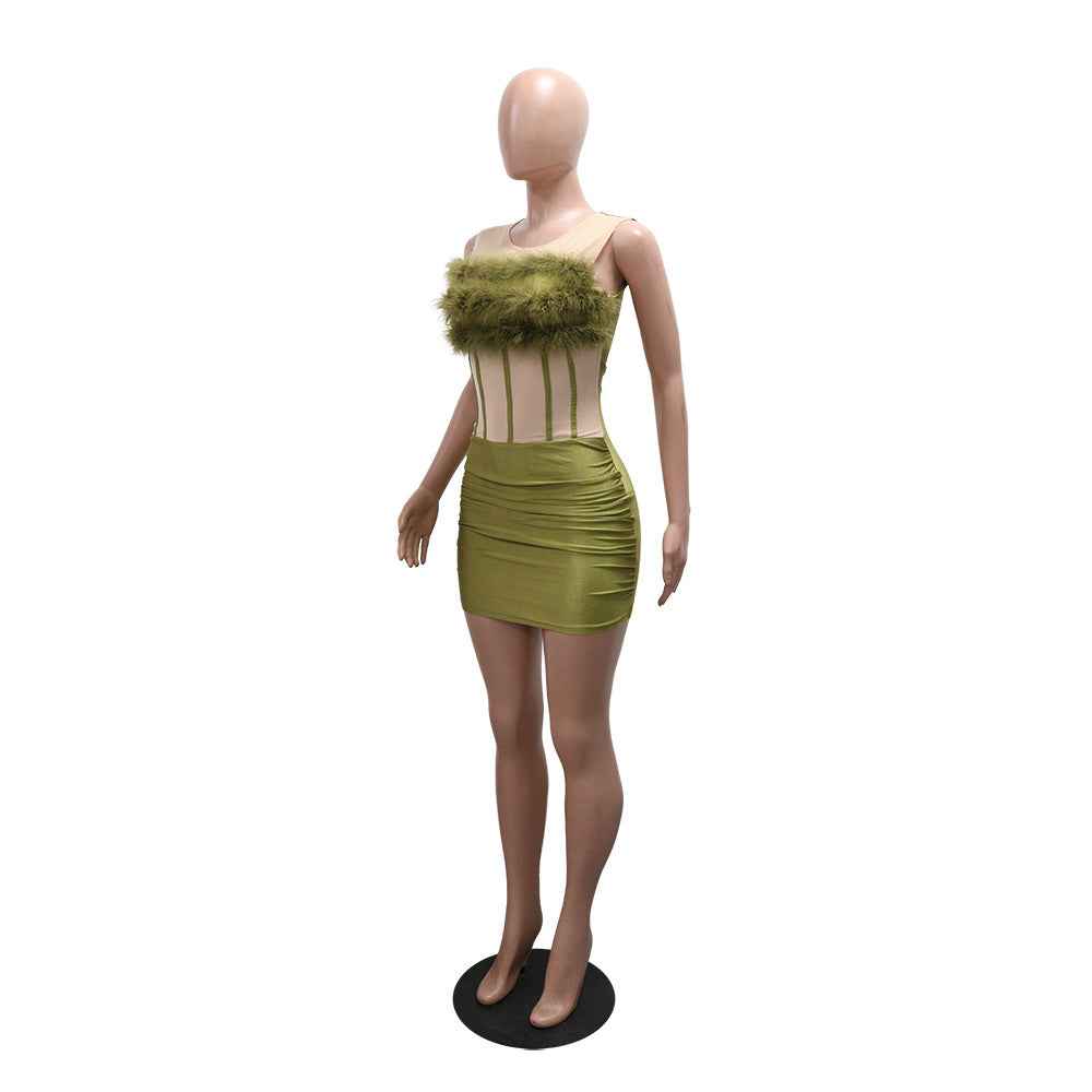 Sleeveless Furry Dress and Sheath