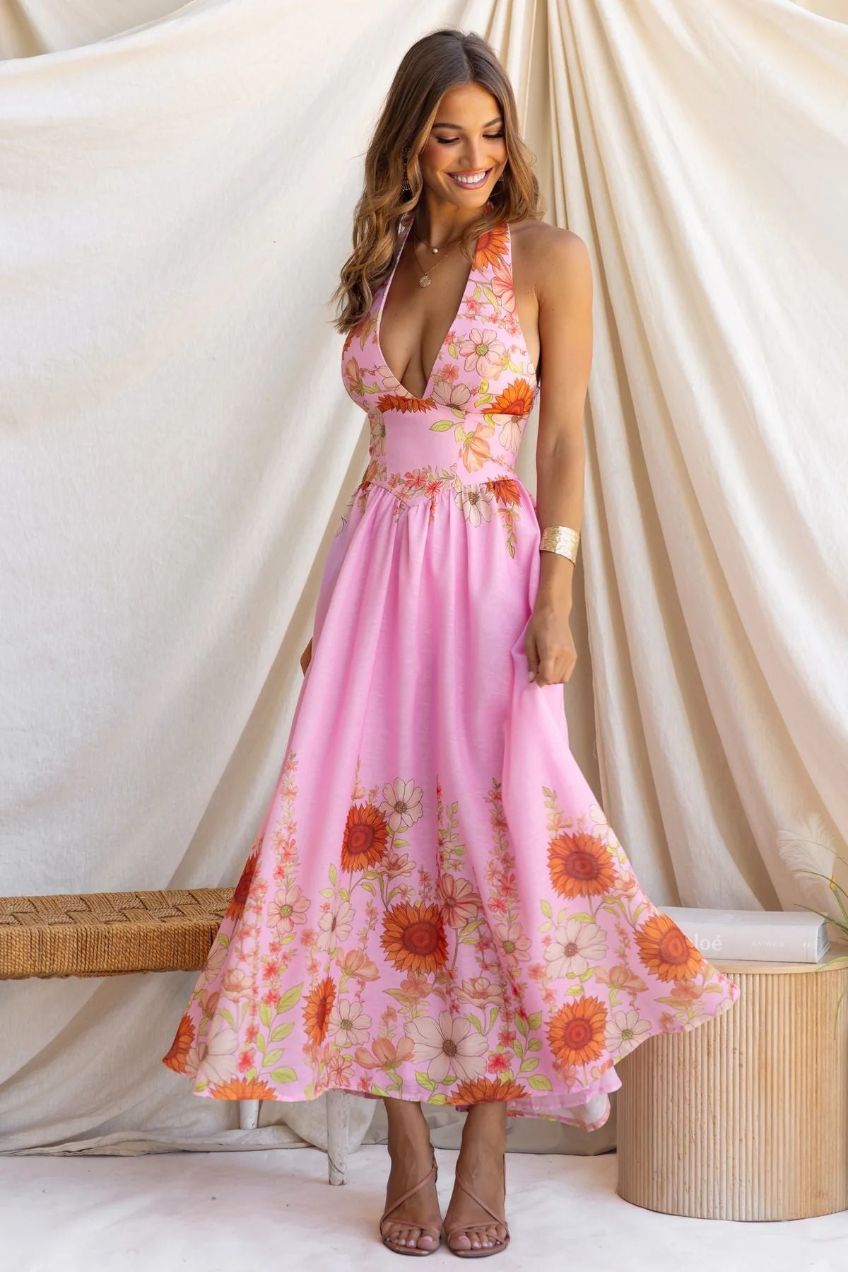 Elegant Sunflower Large Hem Dress