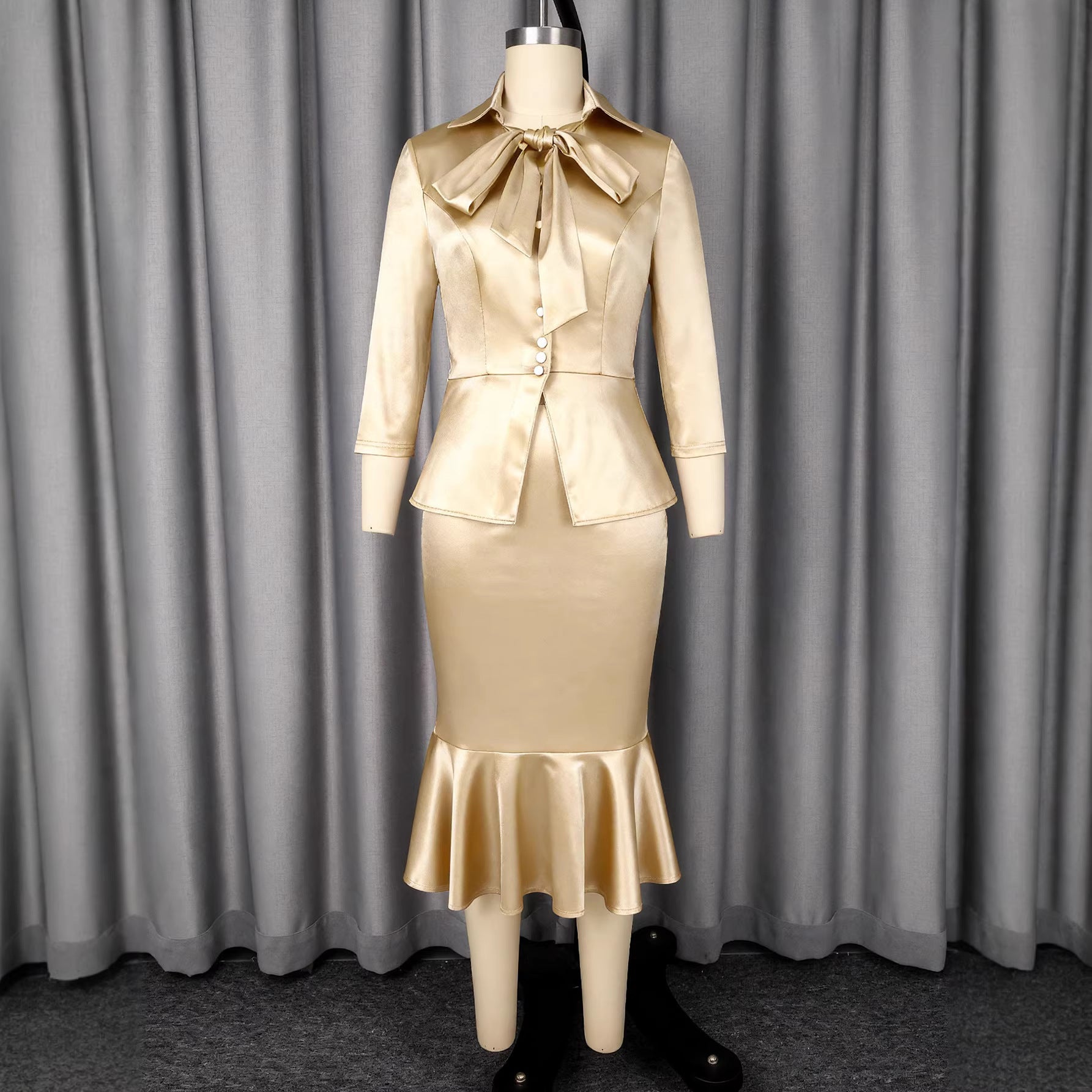Elegant Satin Skirt Fishtail Two Piece Set MUNSIEUR