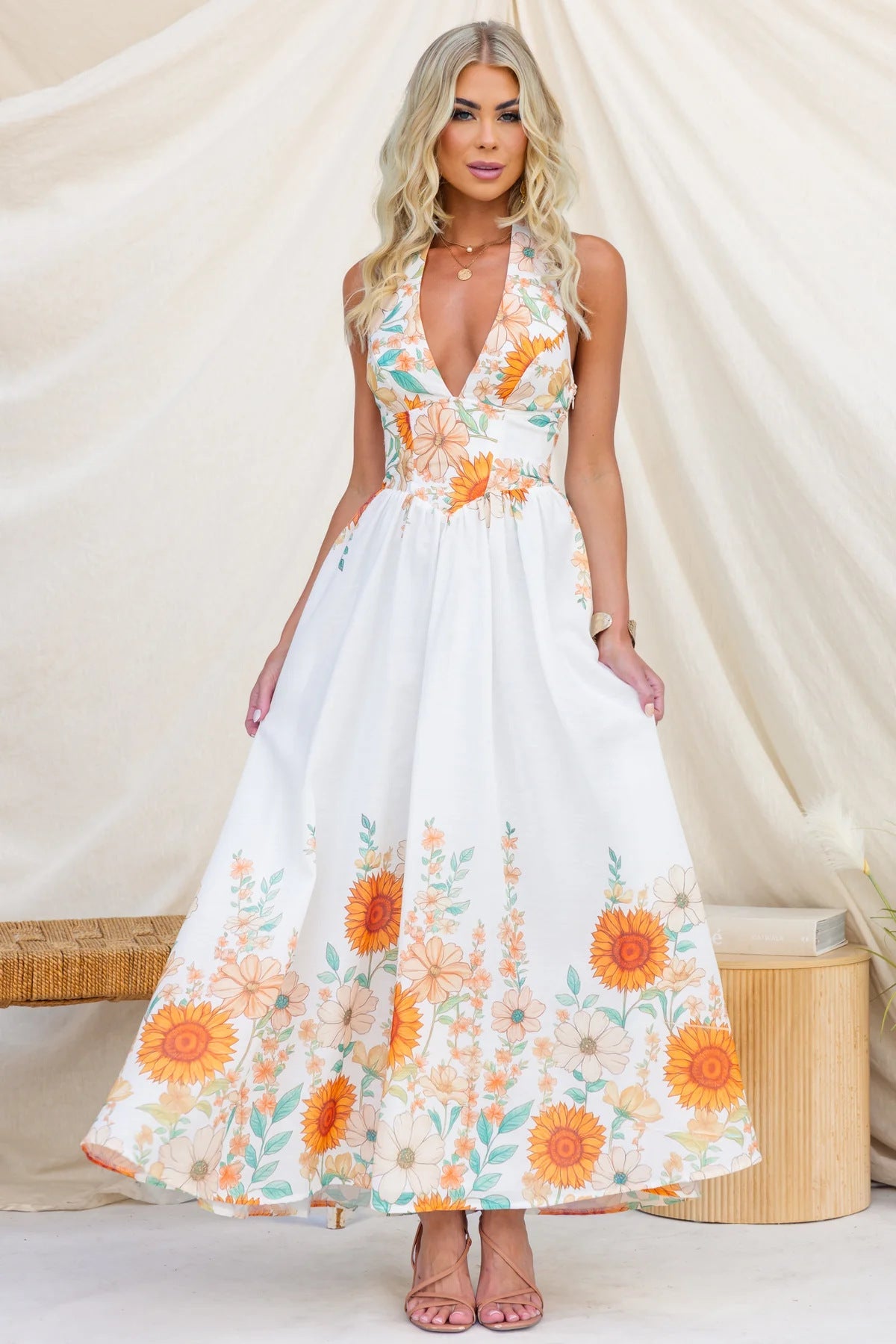 Elegant Sunflower Large Hem Dress