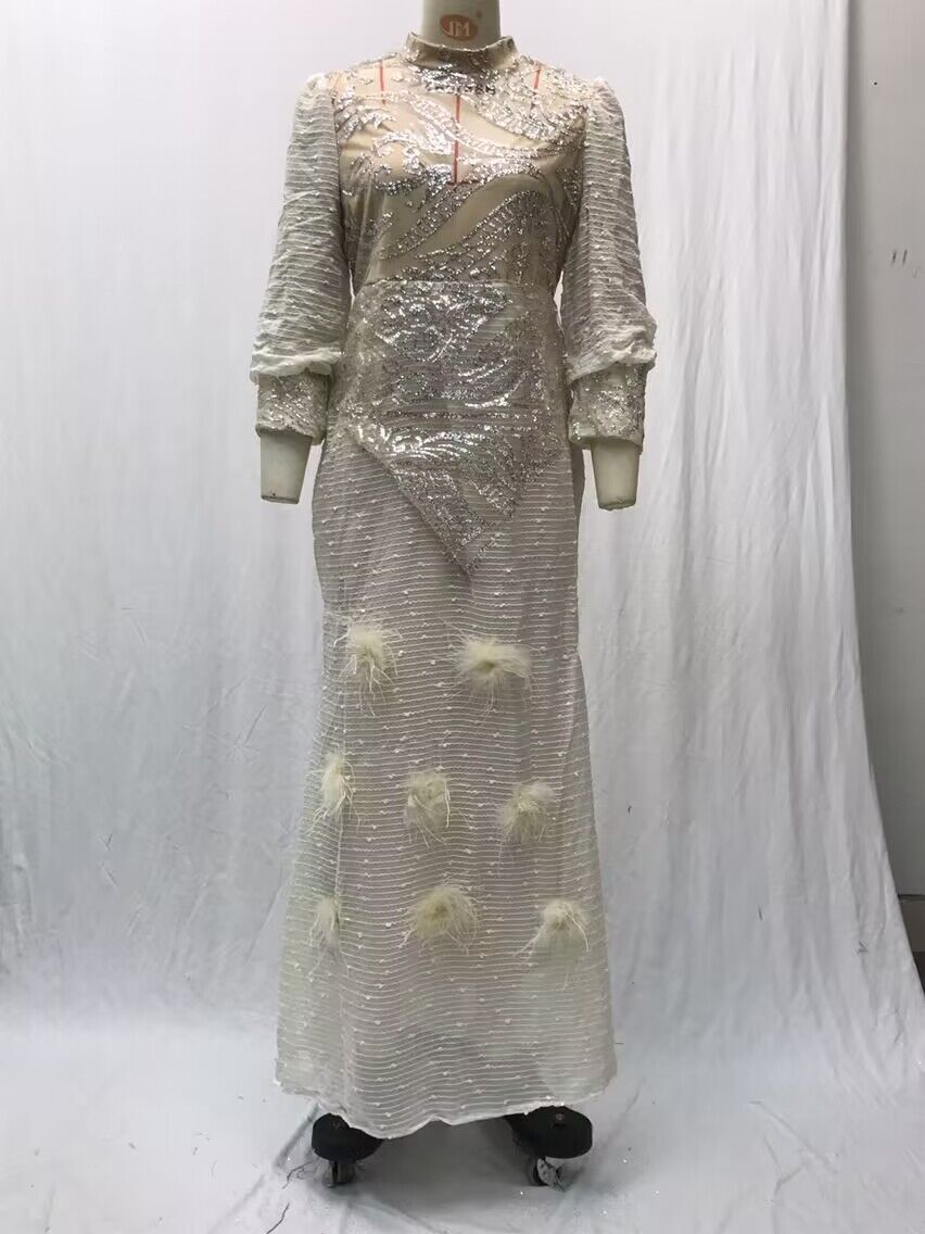 Feather Princess Dress Gold Long Mesh