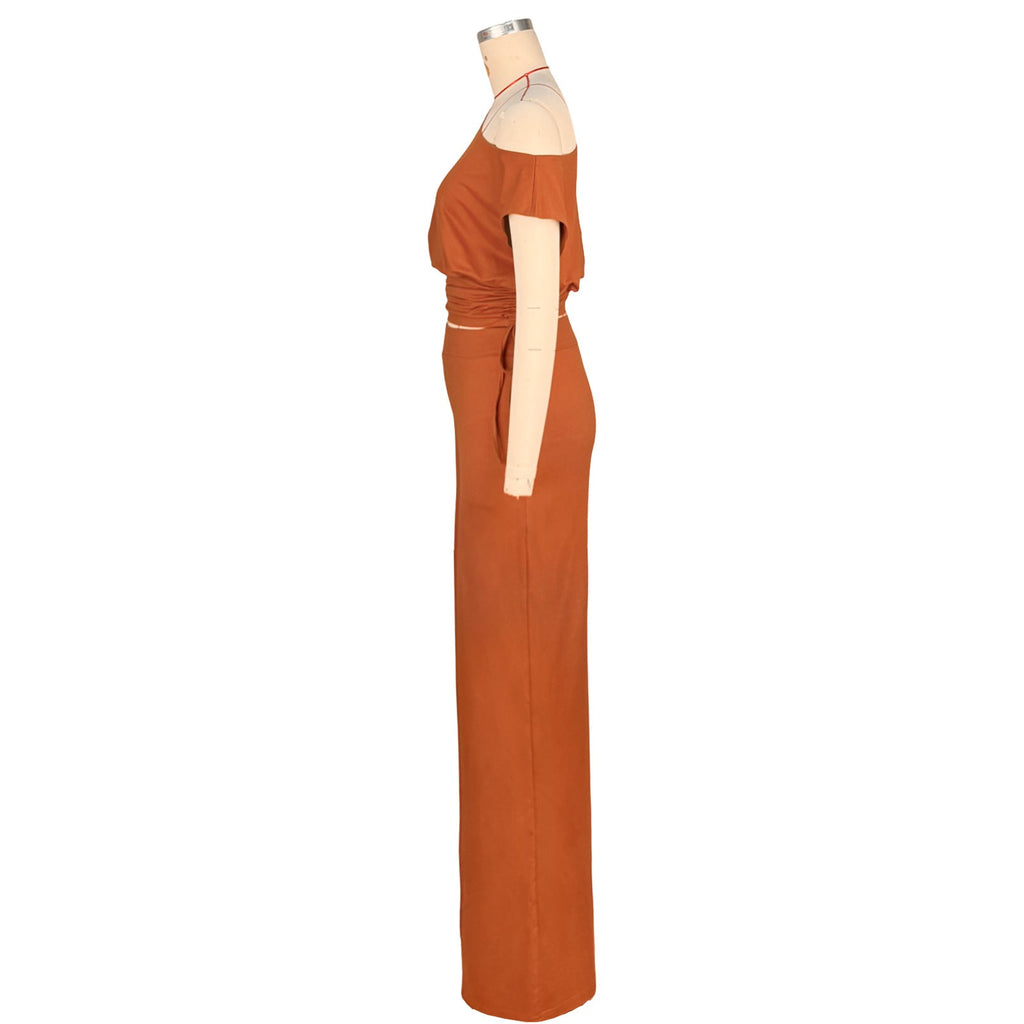 Asymmetric Pleated Jumpsuit Two Piece Set
