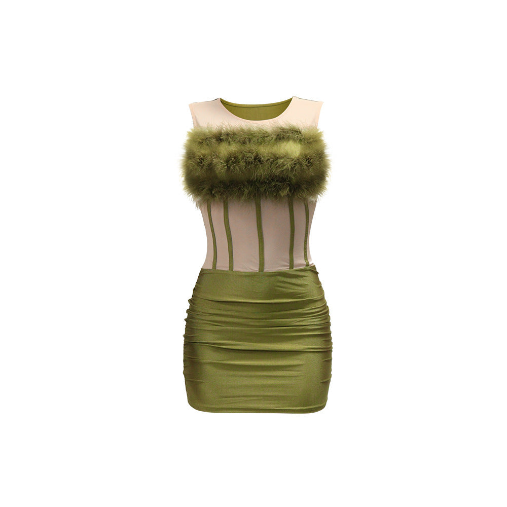 Sleeveless Furry Dress and Sheath