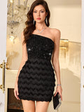 Sexy One Shoulder Tassel Sequ Dress