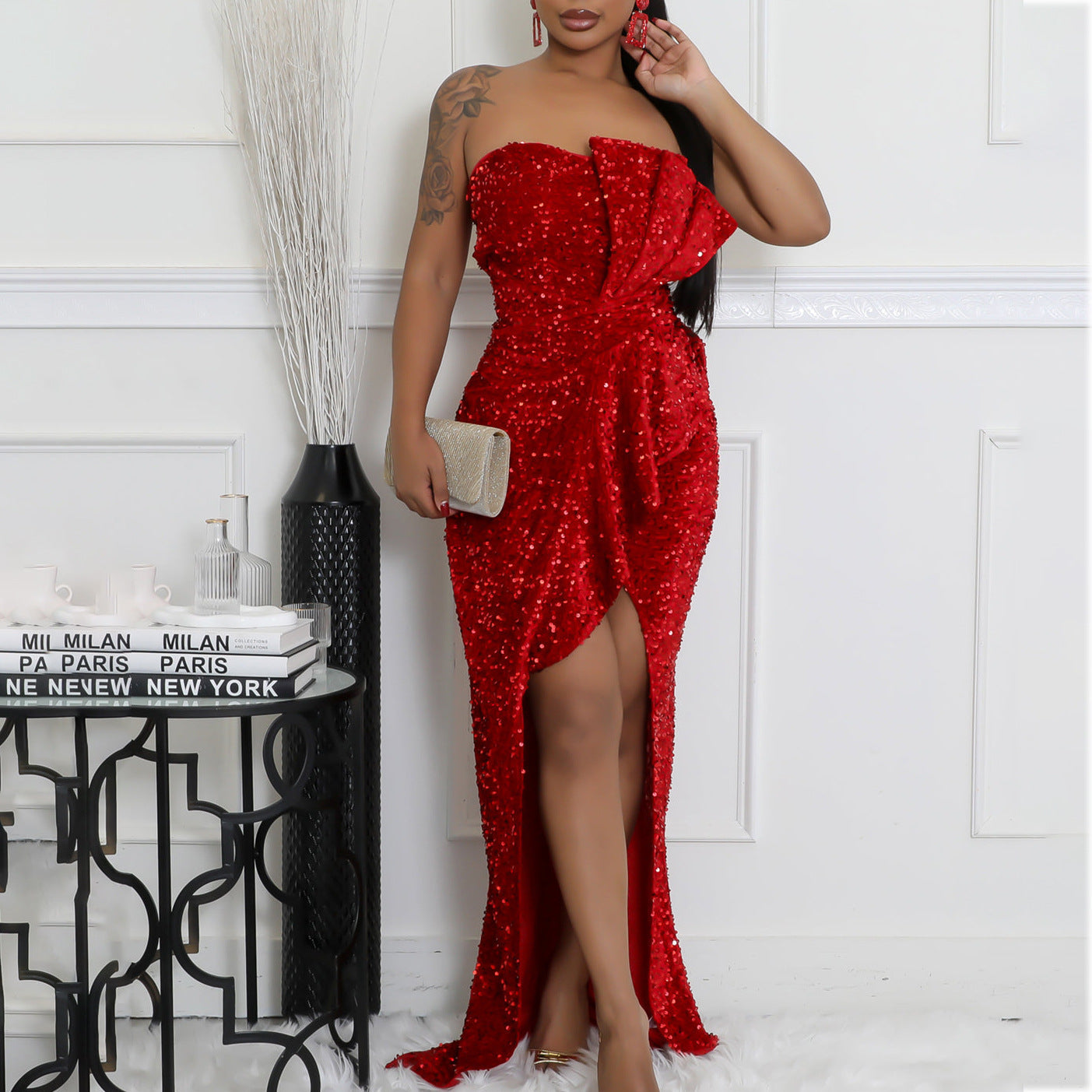 Elegant Off the Shoulder Sequined Dress