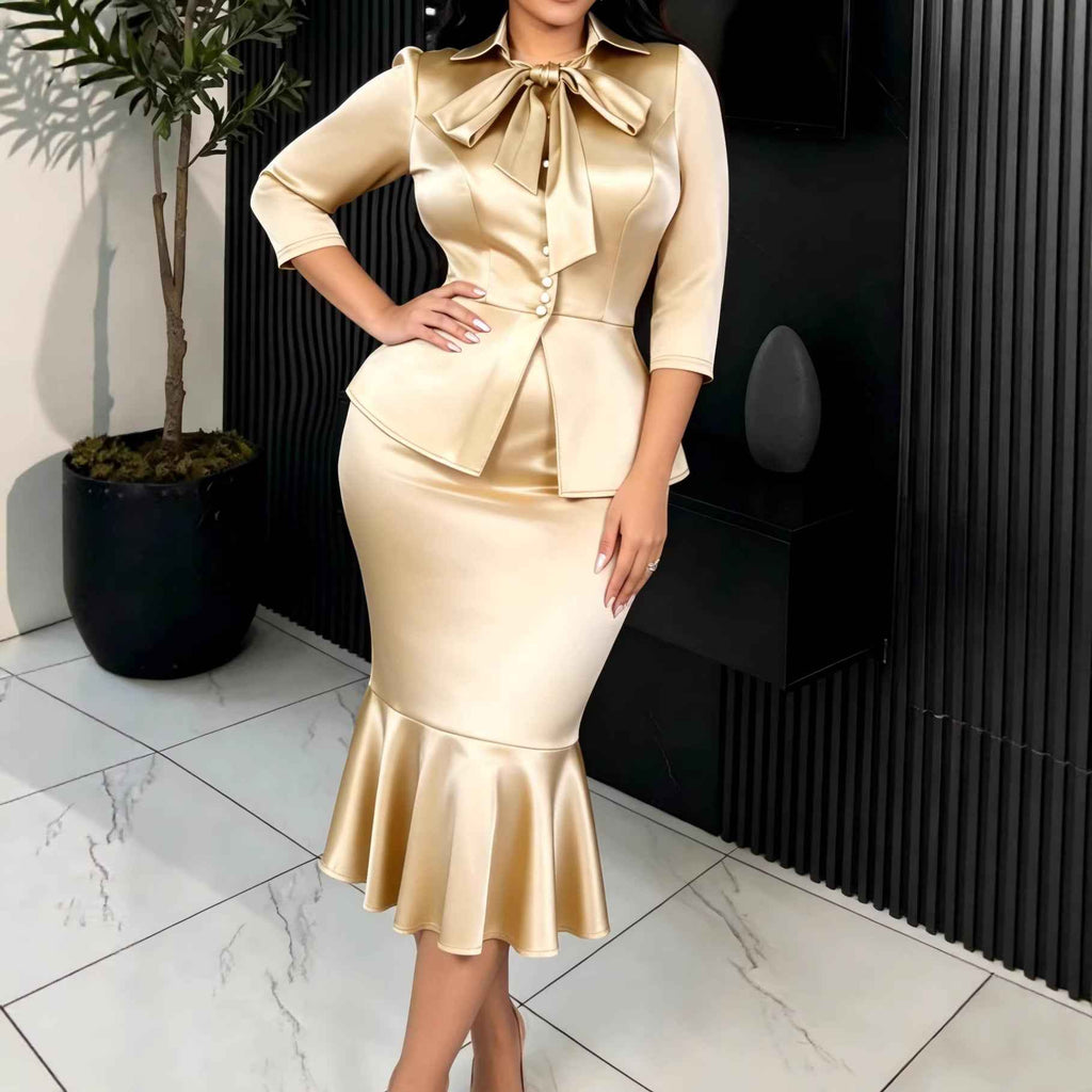 Elegant Satin Skirt Fishtail Two Piece Set MUNSIEUR