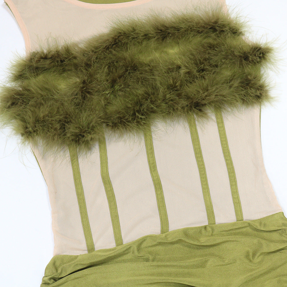 Sleeveless Furry Dress and Sheath