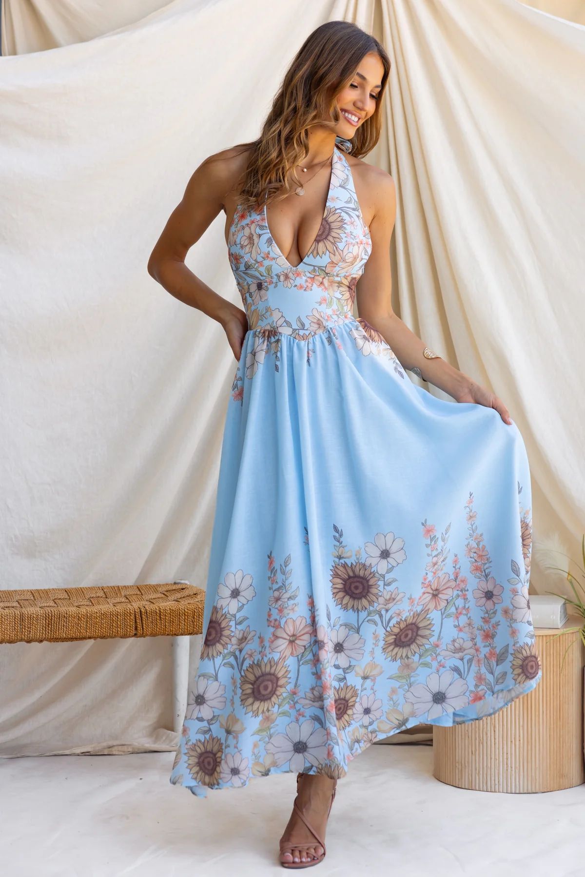 Elegant Sunflower Large Hem Dress