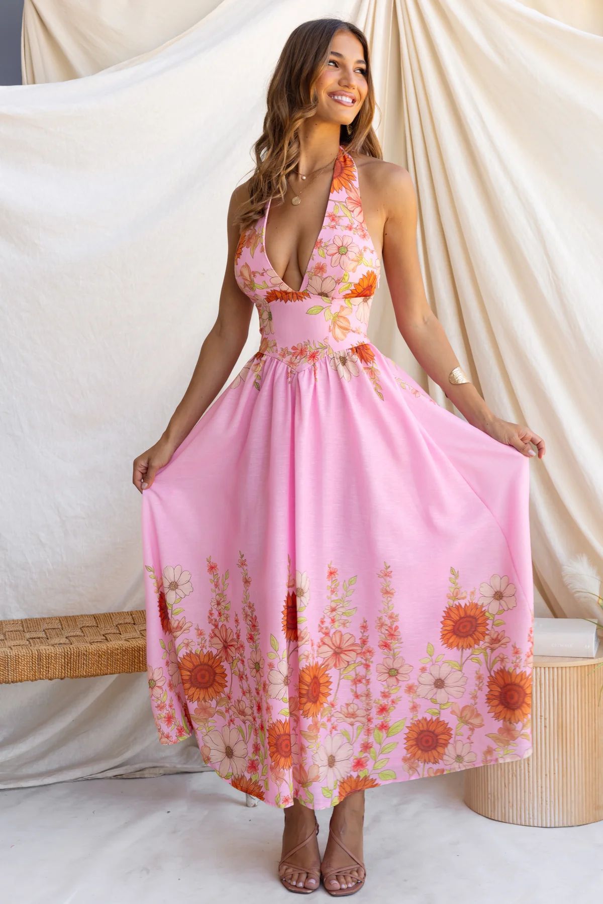 Elegant Sunflower Large Hem Dress