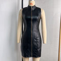 Faux Leather Sleeveless Sheath Slim Fit Slimming Dress