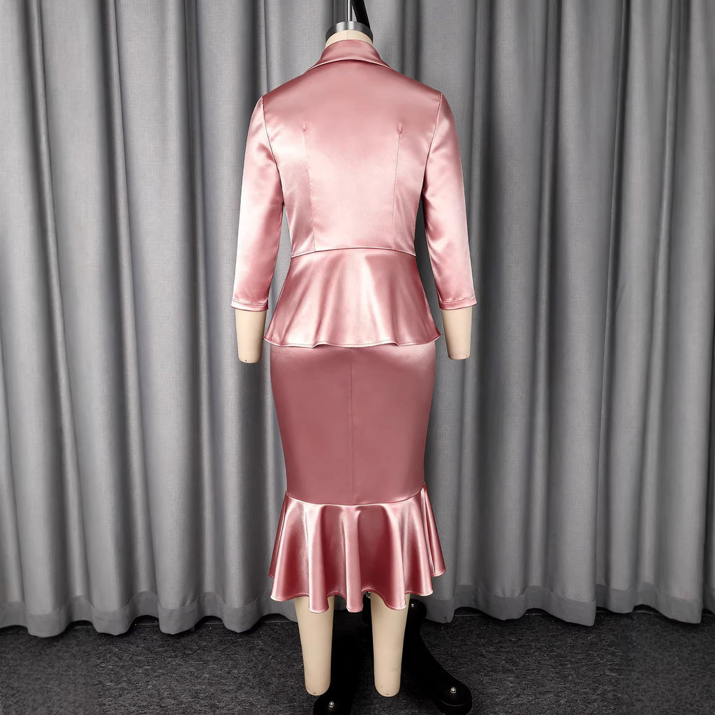 Elegant Satin Skirt Fishtail Two Piece Set MUNSIEUR